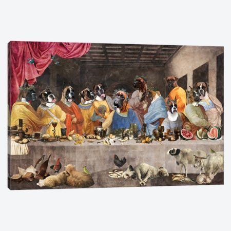 Boxer Dog Last Supper Canvas Print #NDG2186} by Nobility Dogs Canvas Art Print