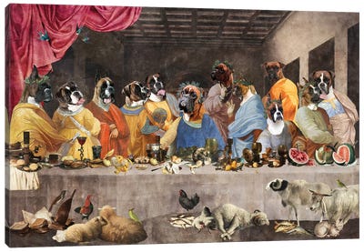 Boxer Dog Last Supper Canvas Art Print - Nobility Dogs