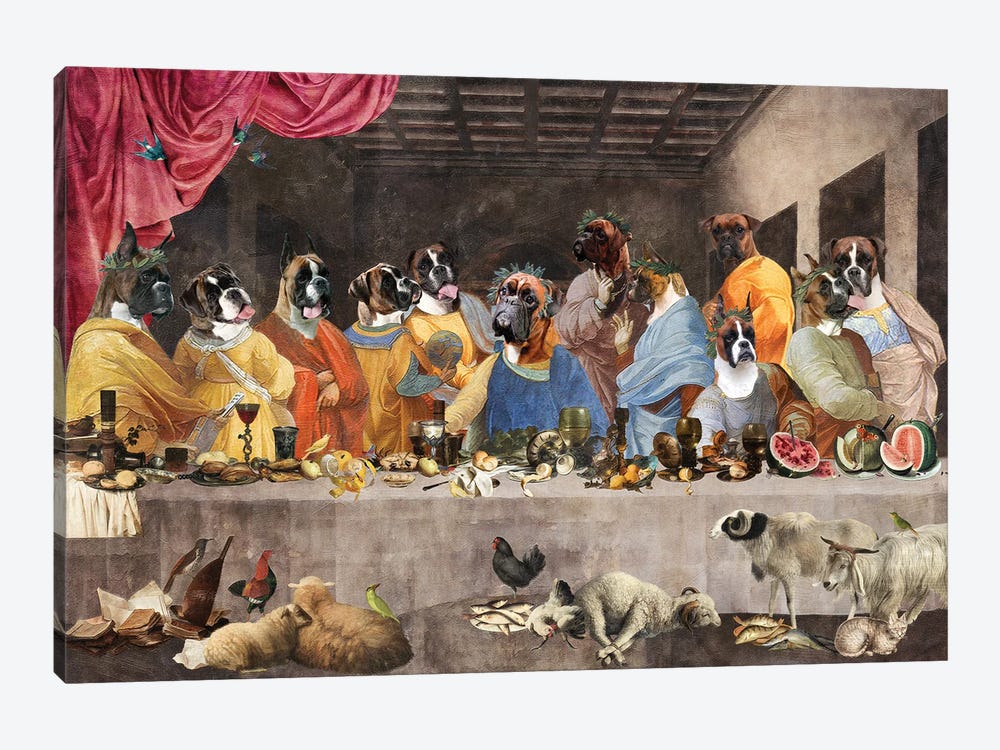 Boxer Dog Last Supper by Nobility Dogs 1-piece Canvas Artwork