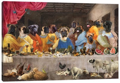 Bullmastiff Last Supper Canvas Art Print - Nobility Dogs
