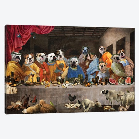 English Bulldog Last Supper Canvas Print #NDG2188} by Nobility Dogs Canvas Art