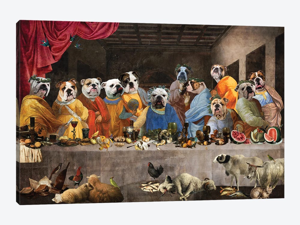 English Bulldog Last Supper by Nobility Dogs 1-piece Canvas Artwork