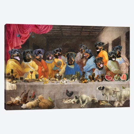 Rottweiler Last Supper Canvas Print #NDG2189} by Nobility Dogs Canvas Wall Art