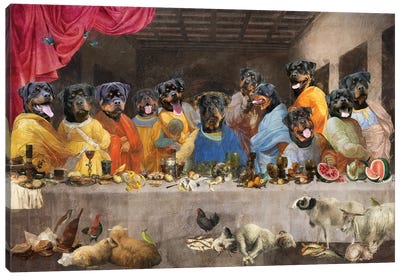 Rottweiler Last Supper Canvas Art Print - Pet Dad