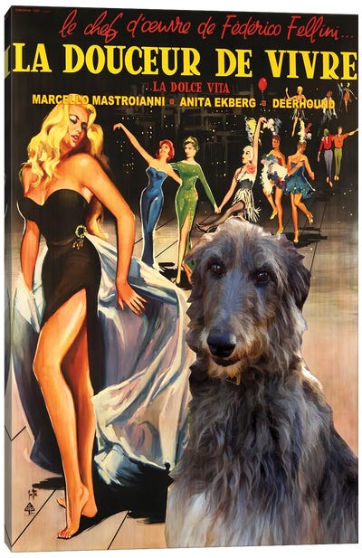 Scottish Deerhound La Dolce Vita Canvas Art Print - Vintage Movie Posters