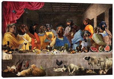 Dachshund Last Supper Canvas Art Print - The Last Supper Reimagined