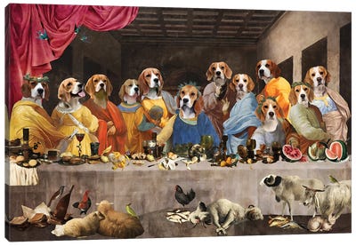 Beagle Last Supper Canvas Art Print - The Last Supper Reimagined