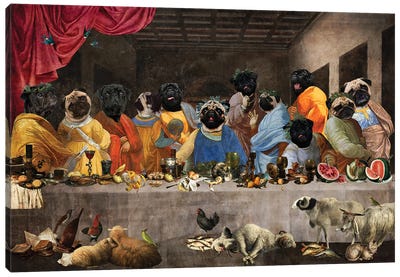 Pug Last Supper Canvas Art Print - Pug Art