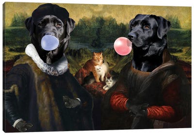Labrador Retriever Mona Lisa And Rembrandt Bubble Gum Canvas Art Print - Mona Lisa Reimagined