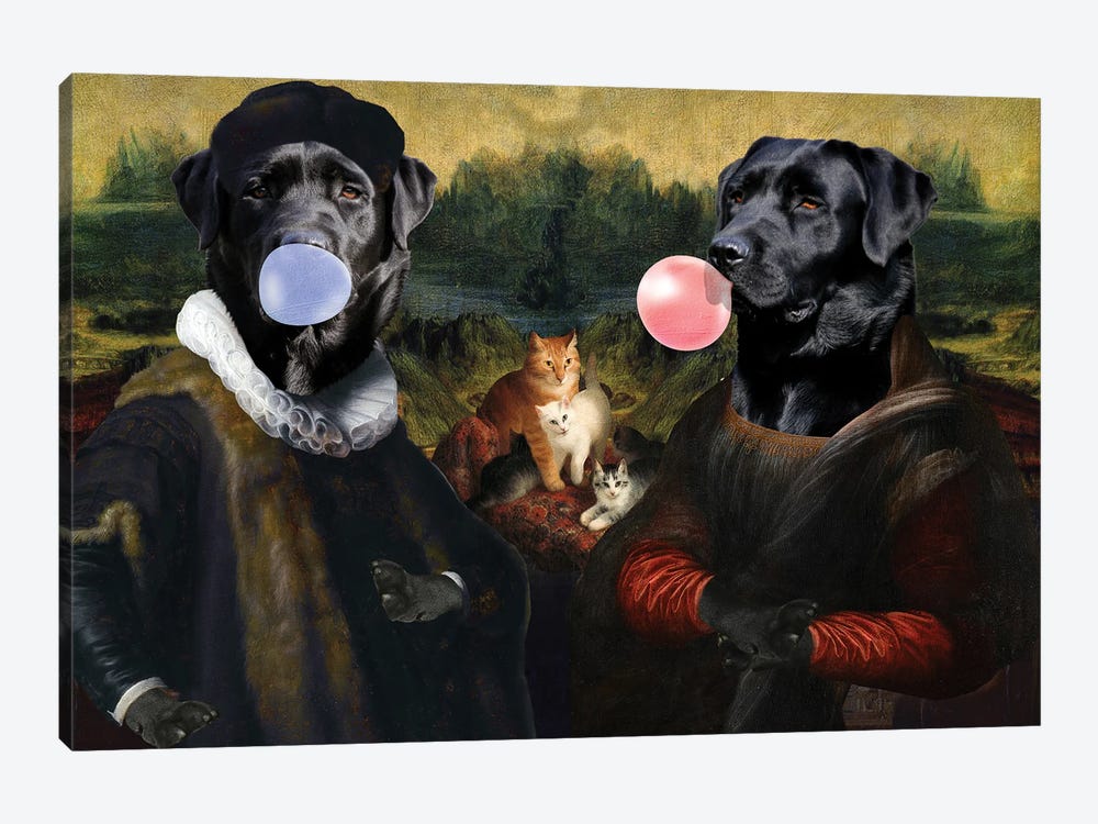 Labrador Retriever Mona Lisa And Rembrandt Bubble Gum by Nobility Dogs 1-piece Canvas Wall Art