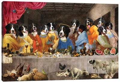 Bernese Mountain Dog Last Supper Canvas Art Print - The Last Supper Reimagined