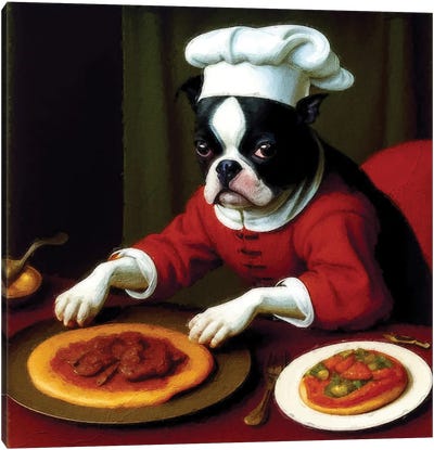 Boston Terrier Chef Canvas Art Print - Pizza Art