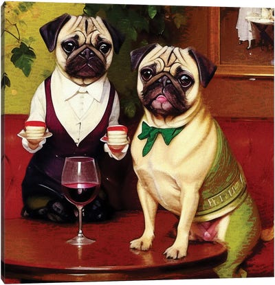 Pugs Date In The Bistro By Edgar Degas Canvas Art Print - Office Humor