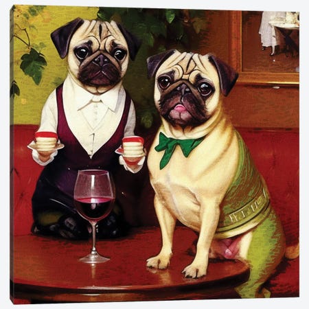 Pugs Date In The Bistro By Edgar Degas Canvas Print #NDG2212} by Nobility Dogs Canvas Artwork