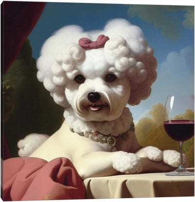 Rococo Bichon Frise With Wine Canvas Art Print - Office Humor