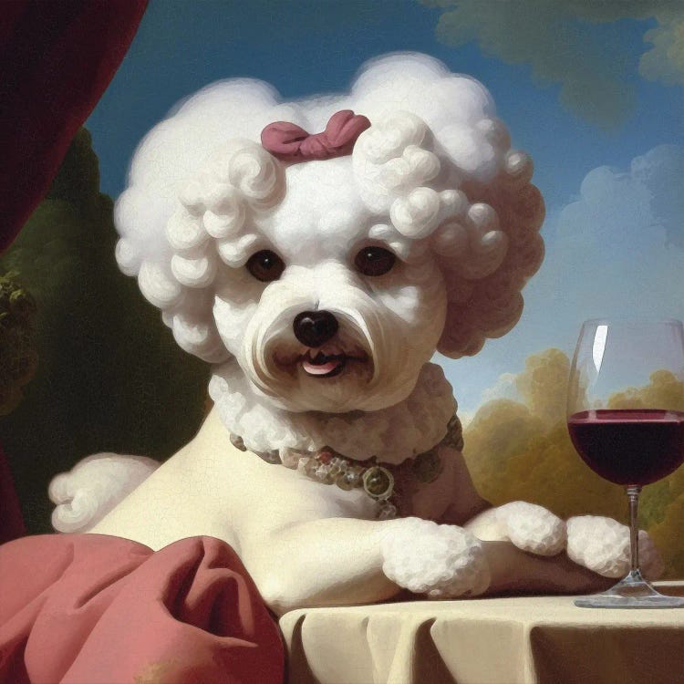 Rococo Bichon Frise With Wine