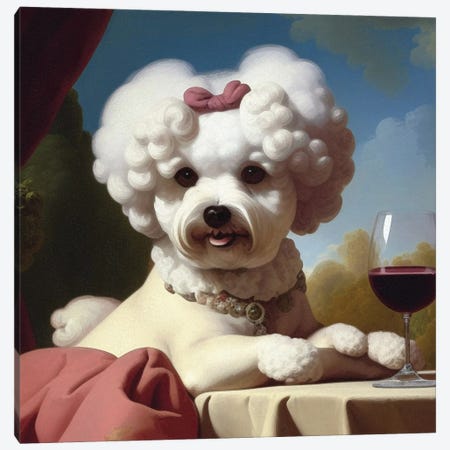Rococo Bichon Frise With Wine Canvas Print #NDG2213} by Nobility Dogs Canvas Artwork
