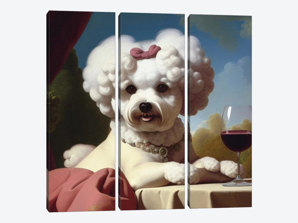 Rococo Bichon Frise With Wine by Nobility Dogs 3-piece Canvas Artwork