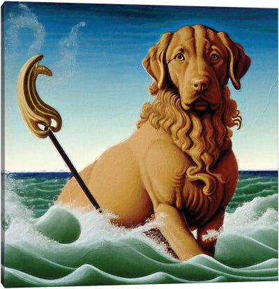 Chesapeake Bay Retriever Poseidon On A Rolling Sea Canvas Art Print - Bar Art