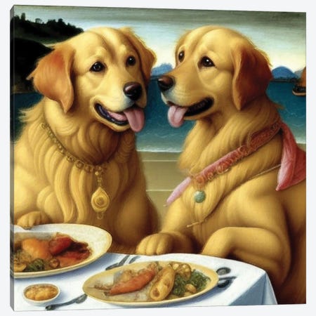 Golden Retrievers Date In The Sea Tavern Canvas Print #NDG2216} by Nobility Dogs Art Print