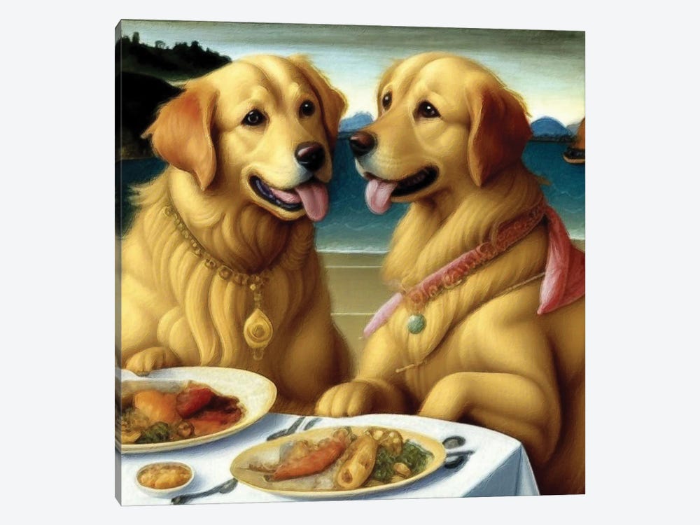 Golden Retrievers Date In The Sea Tavern by Nobility Dogs 1-piece Art Print