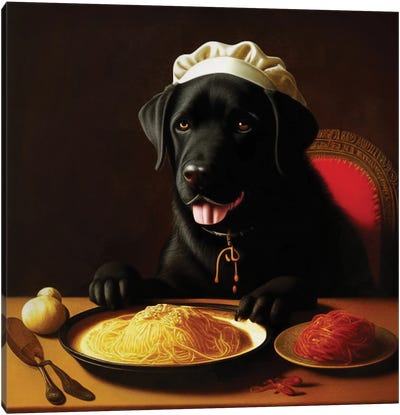 Labrador Retriever Rembrandt'S Spaghetti Lovers Canvas Art Print - Labrador Retriever Art