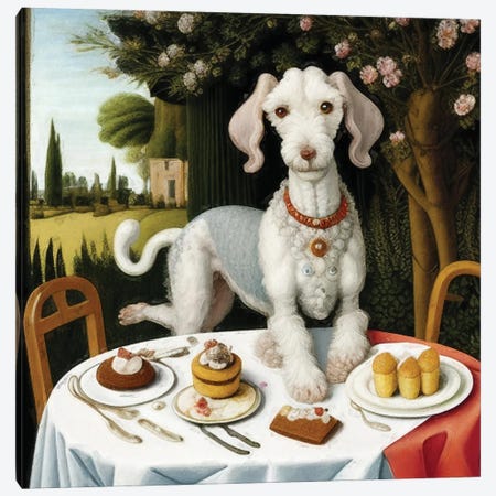 Bedlington Terrier Eats Cake In The Palace Garden Canvas Print #NDG2218} by Nobility Dogs Canvas Wall Art