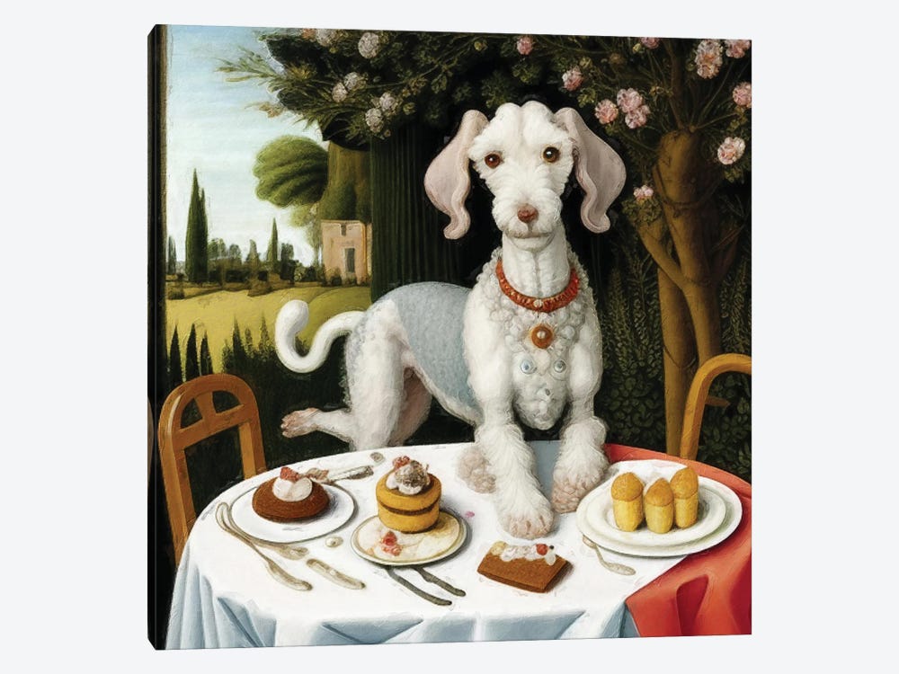 Bedlington Terrier Eats Cake In The Palace Garden by Nobility Dogs 1-piece Art Print