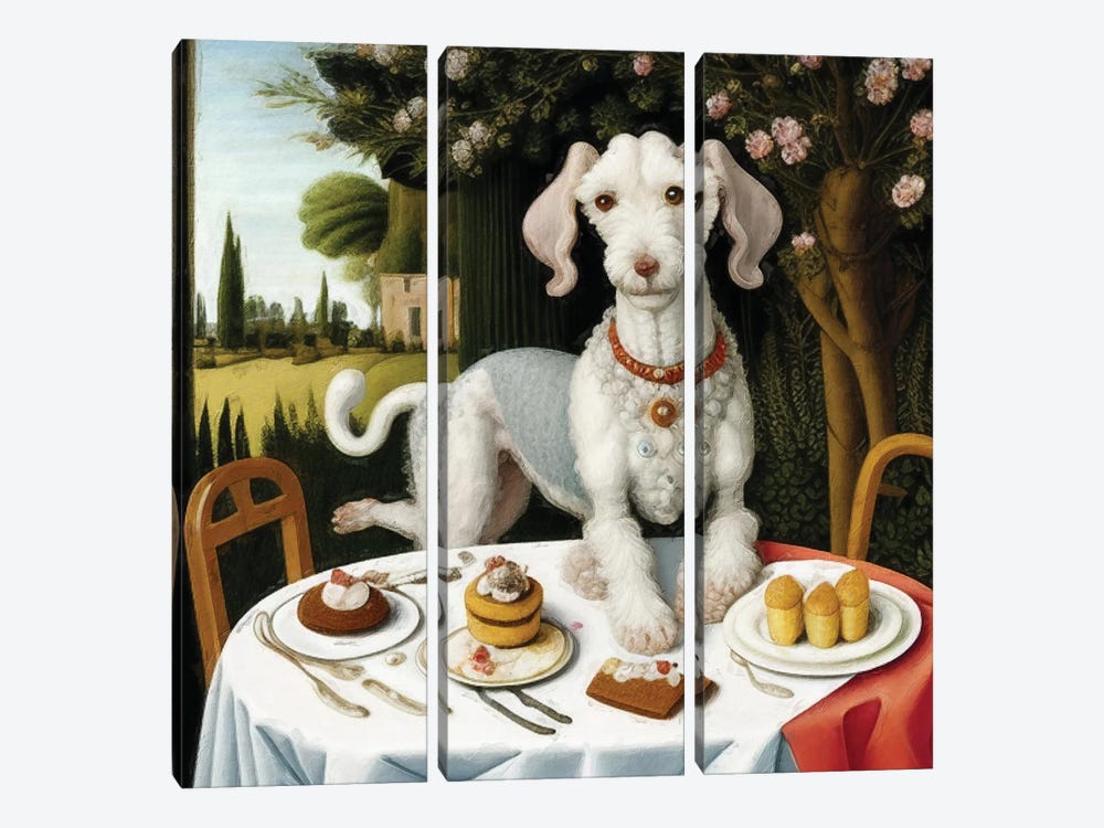 Bedlington Terrier Eats Cake In The Palace Garden by Nobility Dogs 3-piece Canvas Art Print