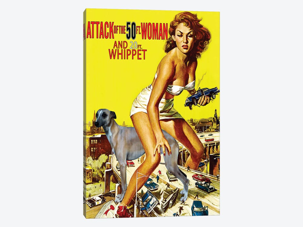 Whippet Attack Of The 50Ft Woman by Nobility Dogs 1-piece Canvas Wall Art