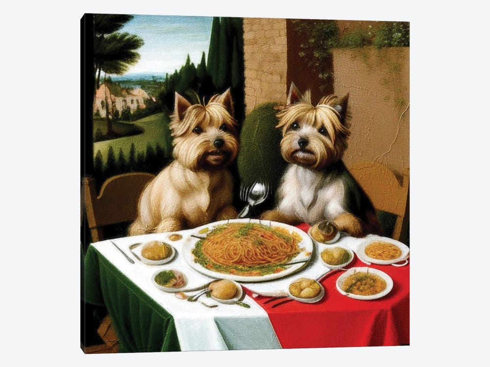 Cairn Terriers On A Date Eating Spaghetti By Caravaggio by Nobility Dogs 1-piece Canvas Artwork