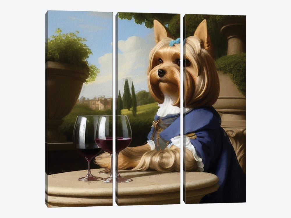 Yorkshire Terrier With Wine By Rococo by Nobility Dogs 3-piece Canvas Art Print