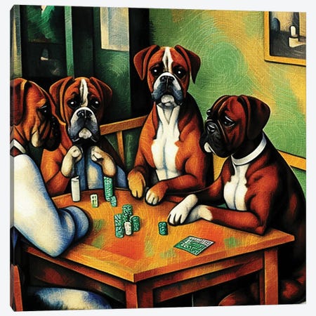Boxer Dog Card Players By Paul Cezanne Canvas Print #NDG2226} by Nobility Dogs Canvas Art
