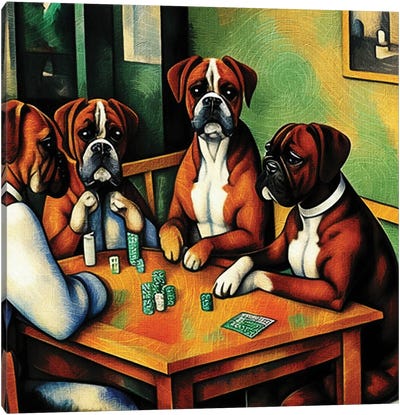 Boxer Dog Card Players By Paul Cezanne Canvas Art Print - Boxer Art