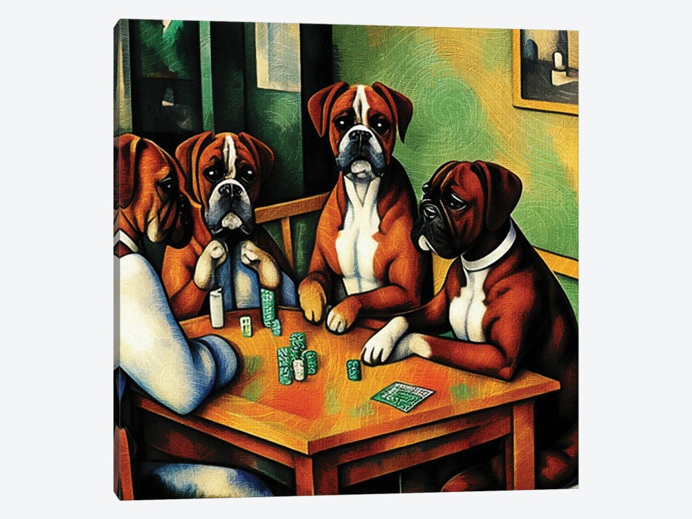 Boxer Dog Card Players By Paul Cezanne by Nobility Dogs 1-piece Canvas Artwork