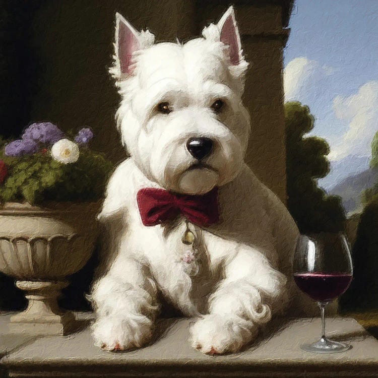 West Highland White Terrier Gentleman With Wine By Rococo