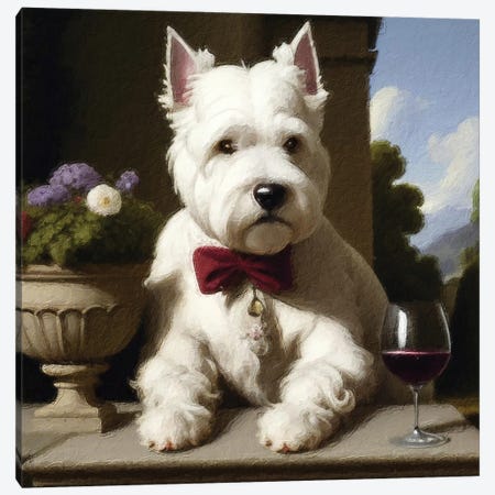 West Highland White Terrier Gentleman With Wine By Rococo Canvas Print #NDG2228} by Nobility Dogs Canvas Art Print