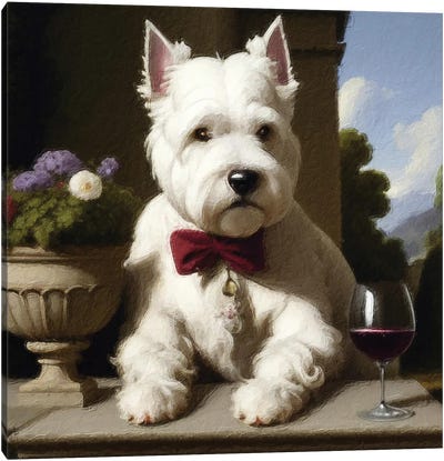 West Highland White Terrier Gentleman With Wine By Rococo Canvas Art Print - Nobility Dogs