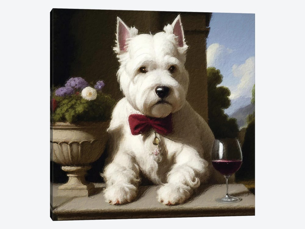 West Highland White Terrier Gentleman With Wine By Rococo by Nobility Dogs 1-piece Canvas Wall Art