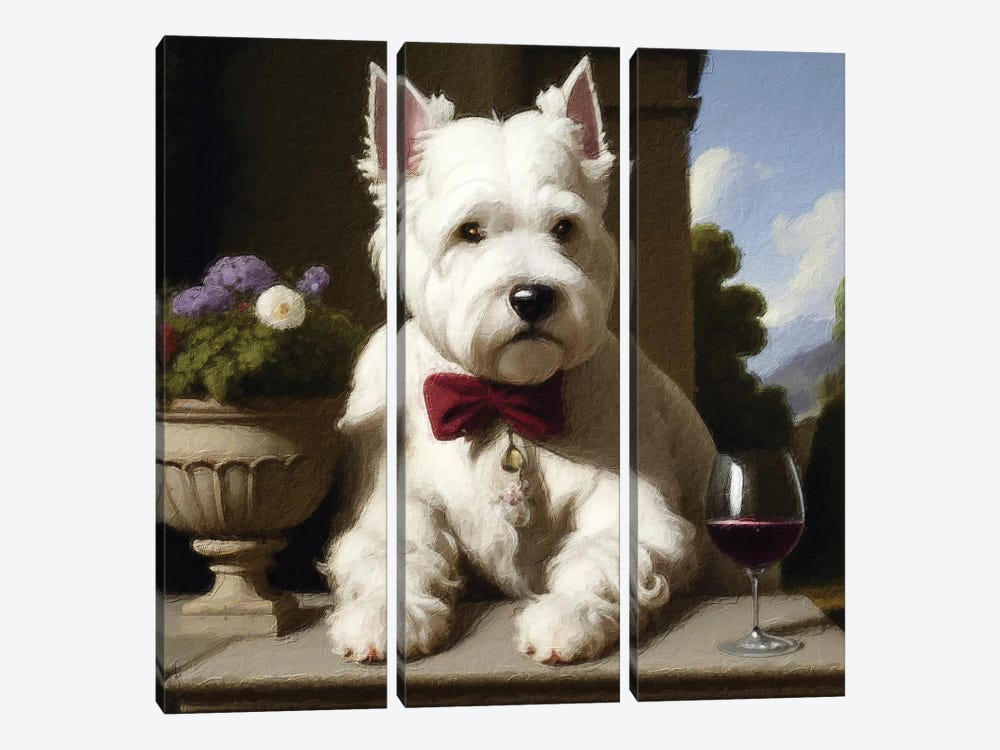 West Highland White Terrier Gentleman With Wine By Rococo by Nobility Dogs 3-piece Canvas Artwork
