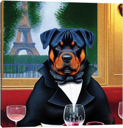 Rottweiler With Wine In Paris Bistro By Edgar Degas Canvas Art Print - Office Humor