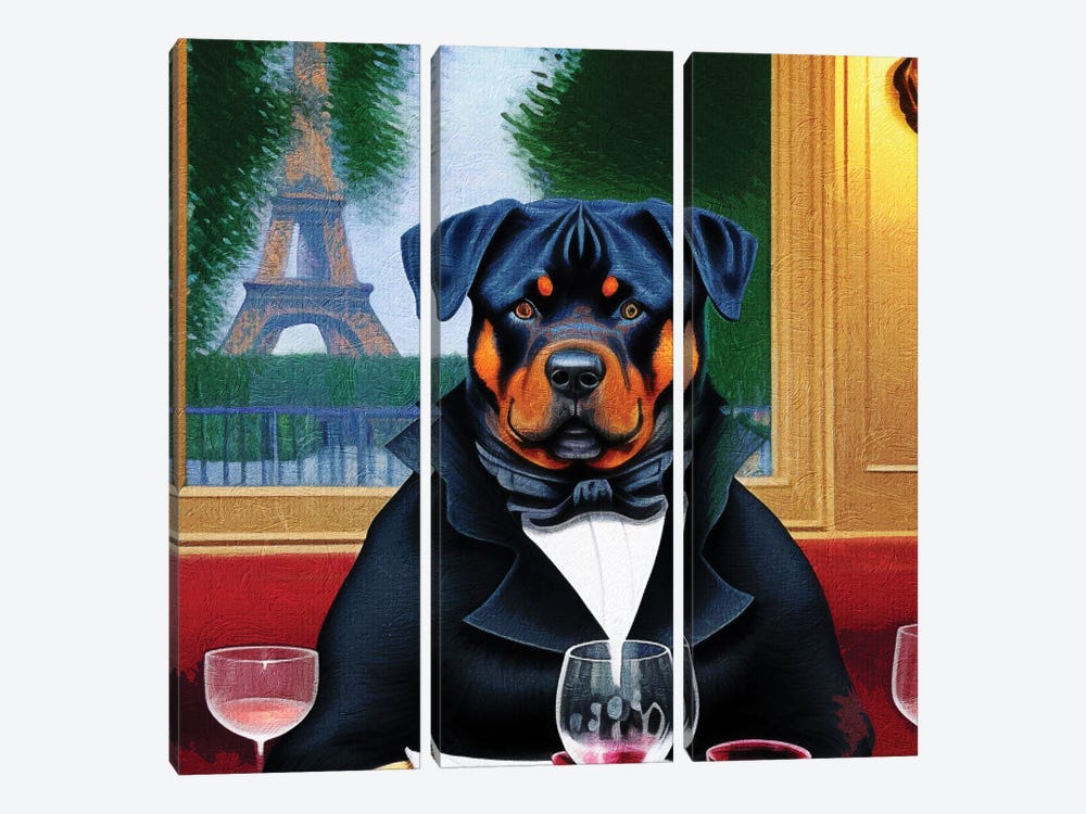Rottweiler With Wine In Paris Bistro By Edgar Degas by Nobility Dogs 3-piece Canvas Print
