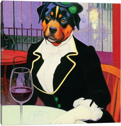 Rottweiler Lady With Wine In Paris Bistro By Edgar Degas Canvas Art Print - Office Humor