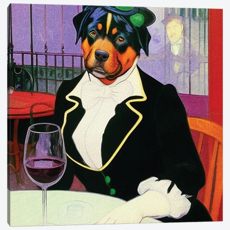Rottweiler Lady With Wine In Paris Bistro By Edgar Degas Canvas Print #NDG2231} by Nobility Dogs Canvas Wall Art