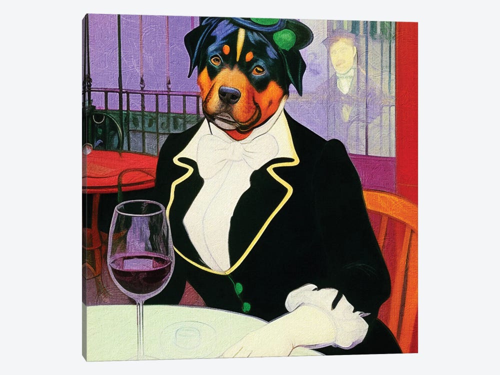 Rottweiler Lady With Wine In Paris Bistro By Edgar Degas by Nobility Dogs 1-piece Canvas Artwork