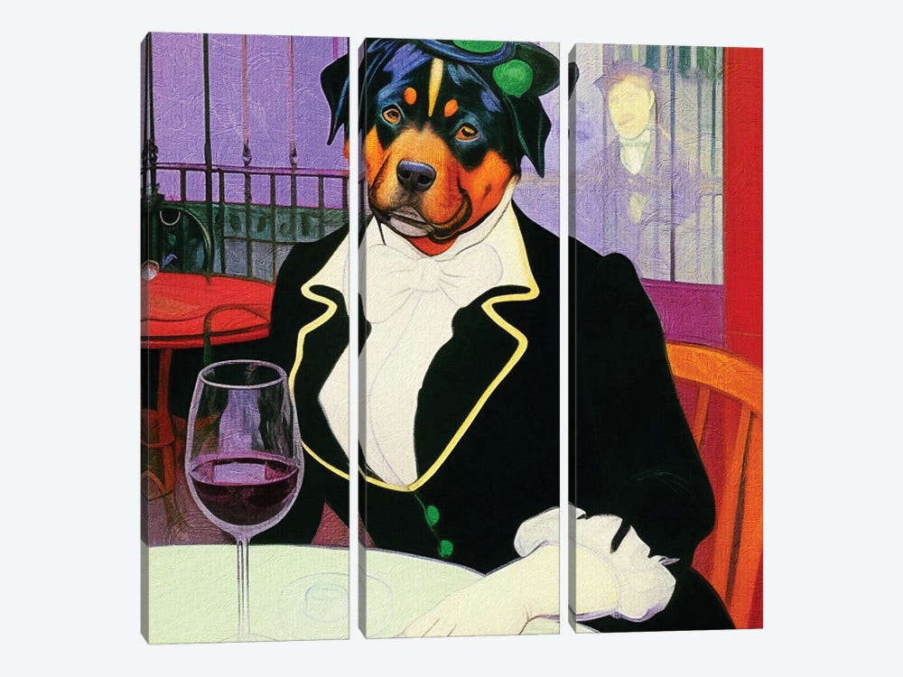 Rottweiler Lady With Wine In Paris Bistro By Edgar Degas by Nobility Dogs 3-piece Canvas Artwork