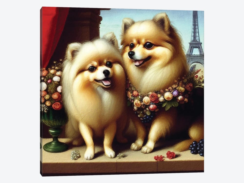 Pomeranians On A Date In Paris Balcony by Nobility Dogs 1-piece Canvas Art Print