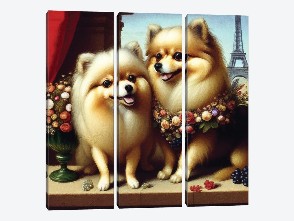 Pomeranians On A Date In Paris Balcony by Nobility Dogs 3-piece Art Print