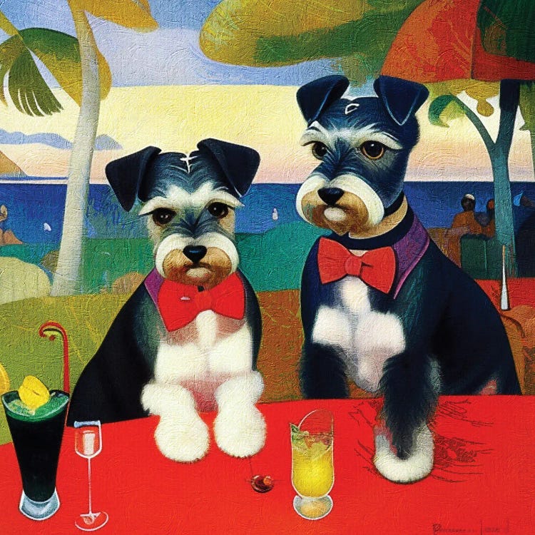 Miniature Schnauzers On A Date In Tahiti Beach By Paul Gauguin