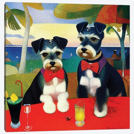 Miniature Schnauzers On A Date In Tahiti Beach By Paul Gauguin Canvas Print #NDG2234} by Nobility Dogs Canvas Art Print
